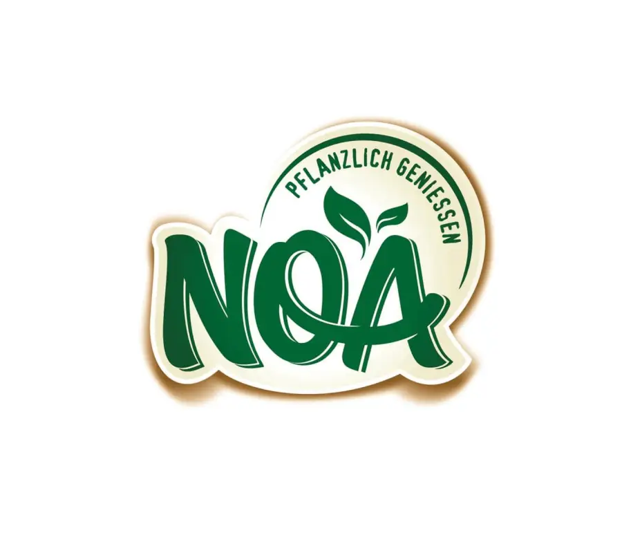 NOA-Logo in grüner Schrift mit Blattelement auf hellem Hintergrund.