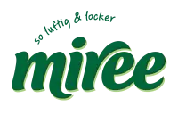 Grünes miree Logo mit grünem Claim "so luftig & locker"