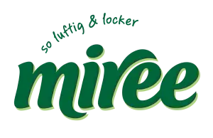 Grünes miree Logo mit grünem Claim "so luftig & locker"