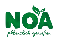 Grünes NOA Logo mit grünem Claim "pflanzlich genießen"