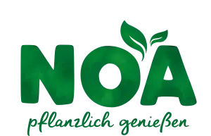 Grünes NOA Logo mit grünem Claim "pflanzlich genießen"